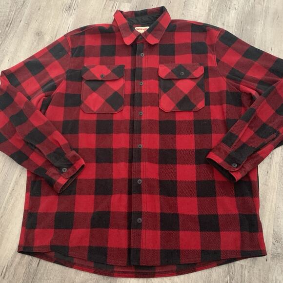 Wrangler Authentics Buffalo Plaid Fleece Shirt Mens XL Button Up Red Black Soft - Picture 6 of 6